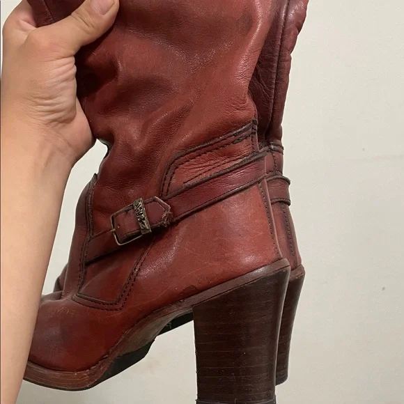 Women's Red Leather Knee-High Boots - Picture 5 of 5